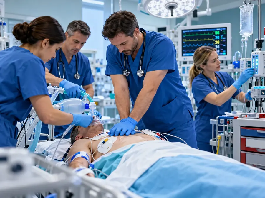 Equipo médico realizando reanimación a un paciente