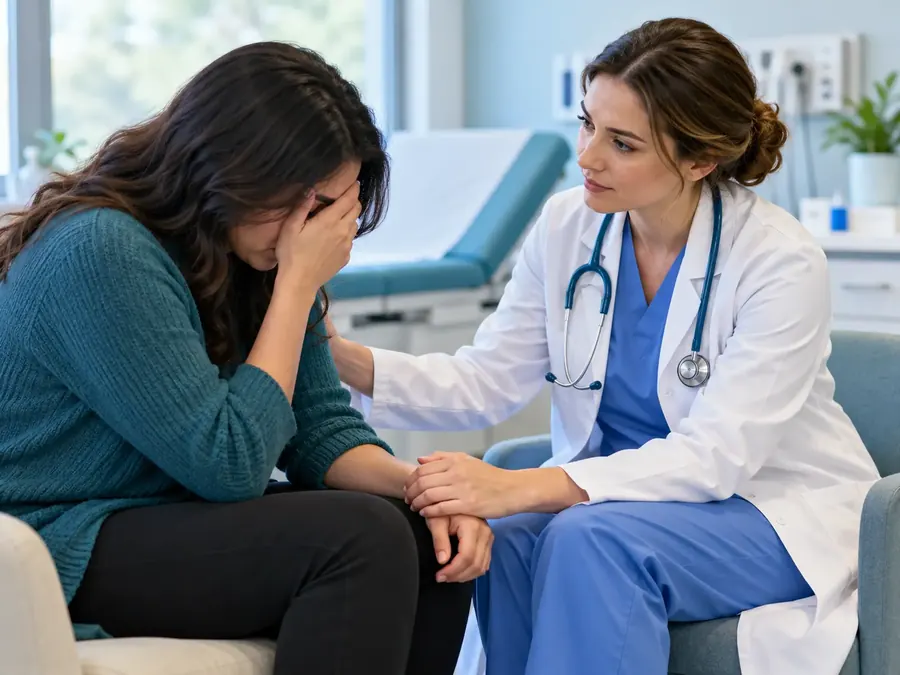 Profesional de la salud acompañando a una paciente