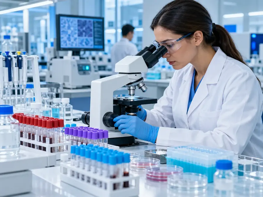 Profesional analizando muestras en el microscopio